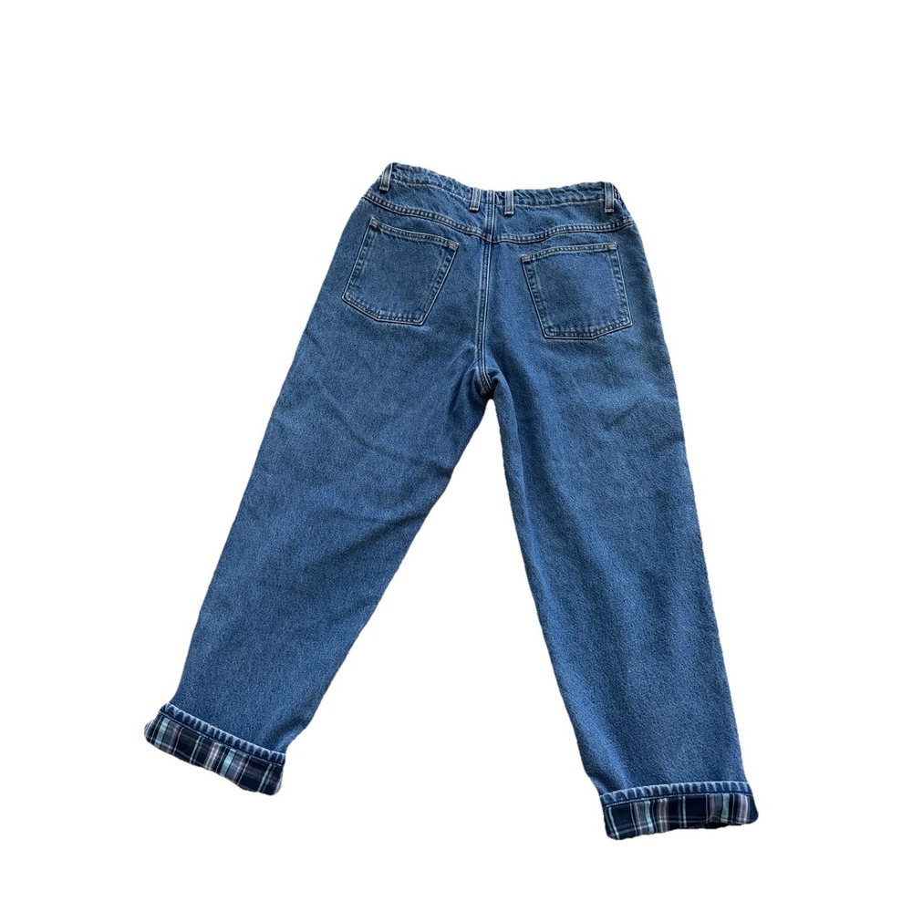 LL Bean Plaid Flannel Lined Jeans Womens 14 P Regular Original Relaxed Fit‎ - Picture 5 of 7